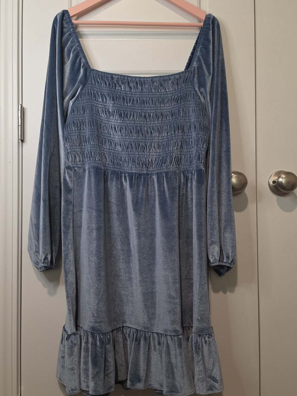 LC Lauren Conrad Smocked Flounce Hem Velvet Long Sleeve Dress